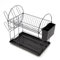 Anika 69159 2 Tier Dish Drainer Rack/Black Detachable Cutlery & Utensils Holder and Removable Drip Tray/Durable and Space Saving for Kitchen Countertop / 46 x 36 x 23.5 cm