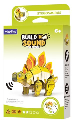 mierEdu - Soundwunder 3D Puzzle Stegosaurus – Interaktives 3D Puzzle mit Soundmodul – Lernspielzeug für Kinder ab 6, einfach zusammenzusetzen