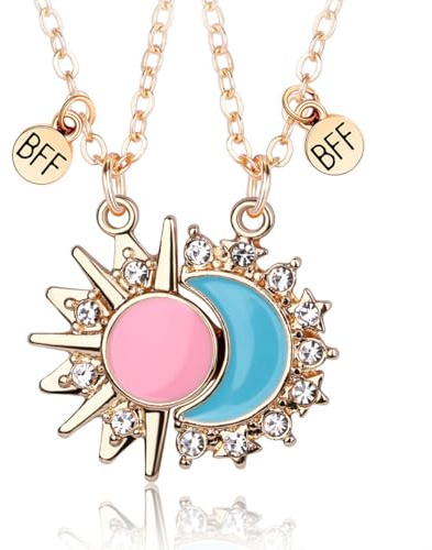 Freundschaftskette, Freundschafts-Anhänger-Halsketten-Set Best Friends-Kette, BFF-Halskette, für 2 Mädchen, Geburtstagsgeschenk für beste Freunde（Sonne+Mond）