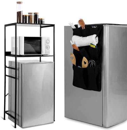 Weysat 1 Pcs Mini Fridge and Microwave Stand with 1 Pcs Mini Fridge Organizer Adjustable Refrigerator Shelf Refrigerator Dust Cover for Dorm Kitchen Office