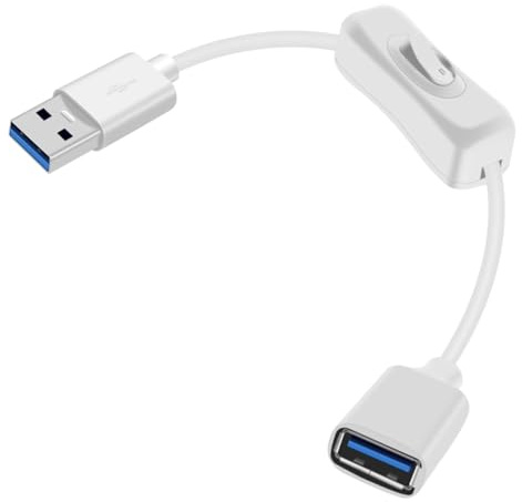 YINGAYOU Cavo USB 3.0 con Interruttore On/Off Cavo USB Maschio Femmina con Interruttore Supporta 5Gbps Trasmissione Dati e Funzione di Ricarica, Per PC Portatile, Ventilatore, Lampade (Bianco, 0.6 m)