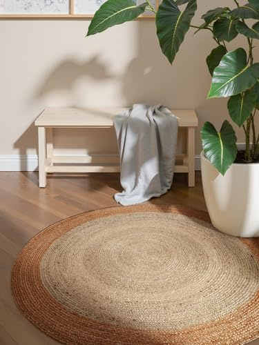 Hanse Home Looma Juteteppich - Natur Wohnzimmerteppich Rund aus 100% Jute, Handgewebt - Robust & Pflegeleicht - Moderner, Boho Naturfaser Teppich, Natur Elfenbein Gold - Ø100cm