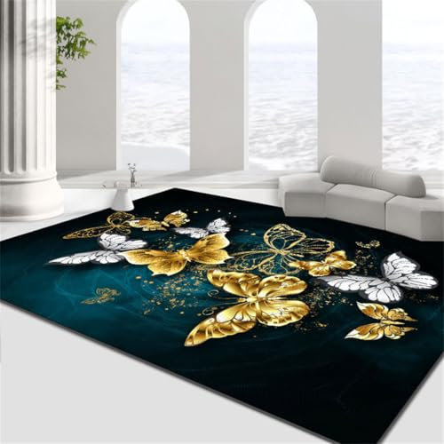 RUGMRZ Teppich Angebote 80X120Cm 40 Grün Einfaches Rechteckiges Abstraktes Schmetterlingsgold des Haushalts Jungen Jugendzimmer Pflegeleicht