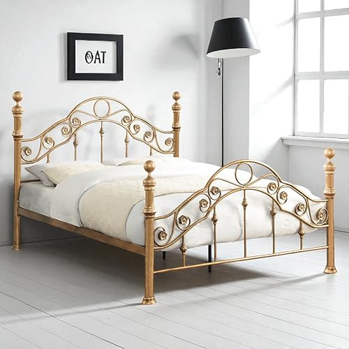 OAT Home Kensington Metal Bed Frame, Antique Brass Effect, Victorian/French Style, Small Double/Double/King Size (Small Double)