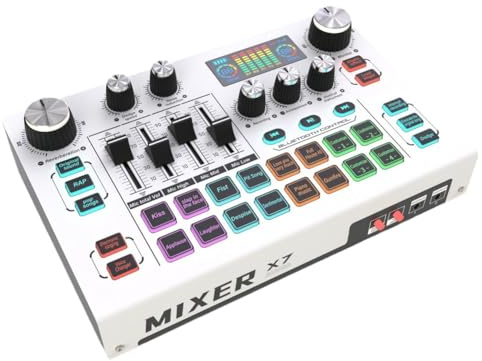 Fangxuee Scheda Audio per Live Streaming X7 con Voce, Mixer DJ e Effetti per PC, Smartphone, Computer, Interfaccia Audio per Console