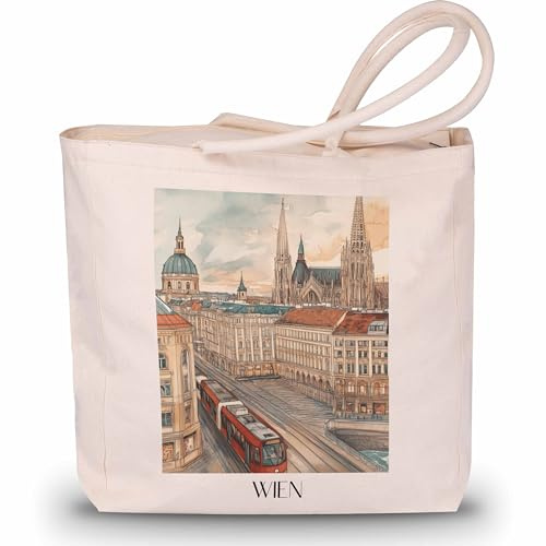 favplace Shopping Tasche mit Städtemotiv Wien Österreich Tote Bag - Shopper bzw. Einkaufstasche für Fernweh oder Heimat - Reise Daybag - Jutebeutel