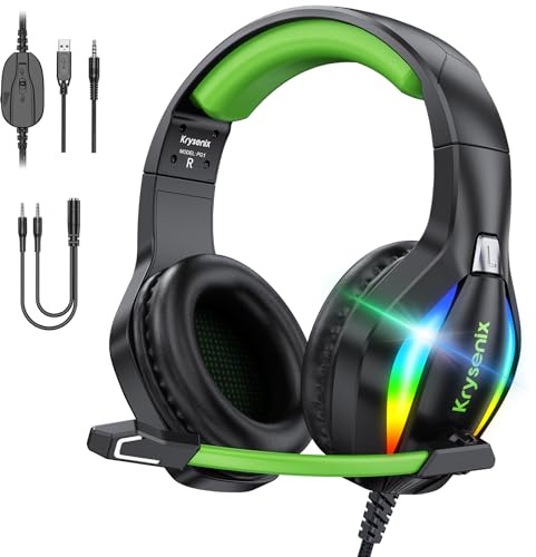 Krysenix PG1 RGB Gaming Headset für PS4, PS5, PC, Xbox,Switch-Dunkel grün | PS5 Gaming Kopfhörer mit LED Licht, Over Ear PC Headset mit Noise Cancelling Mikrofon und 3,5 mm Klinke,Surround Sound