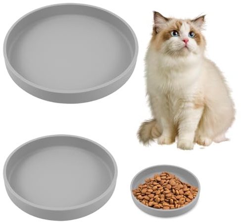 2 Stück Wasser Fütterung Schüssel, 18 und 15cm Silikon Katzennapf flach | Katzenfutter Teller, Breit Rutschfester Trinknapf, Futterschale Flach Katzennapf, für Trockenfutter, Nassfutter katzennapf