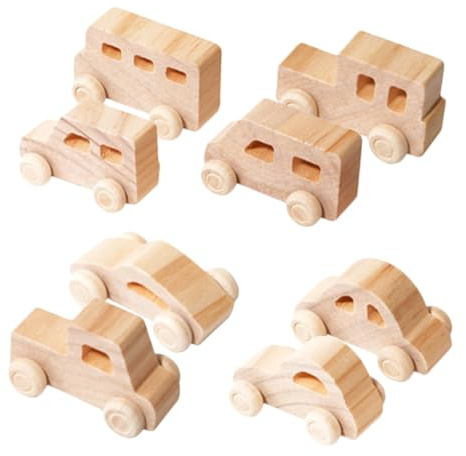 BCOATH 8 Stück Teiliges Holz Auto Bastelset für DIY Bemalbare Mini Wagen aus Natürlichem Holz Fördert Feinmotorik und Kreativität Handgefertigtes Holzspielzeug für kreatives Gestalten