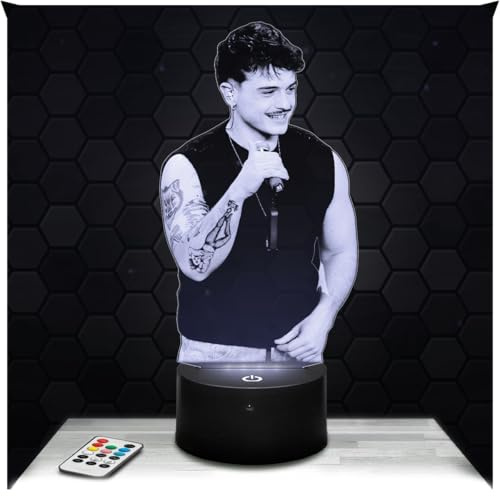 Lampephoto.fr - Lampe Olly Sanremo 3D Touch Nachtlicht Italienischer Sänger | Made in France, Sockel & Größe wählbar, dimmbar, Batterie/USB, HD-Lasergravur, Geschenk für Sie & Ihn