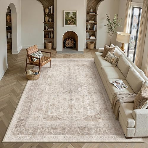 PureCozy Teppich Wohnzimmer 300x400cm Waschbarer Beige Wohnzimmerteppich | Weich Kurzflor Groß XXL Carpet, Rutschfest, Leicht, Schlafzimmer, Esszimmer, Büro, Kinderzimmer