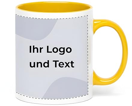 Cimpress Personalisierte Firmen-Tassen, 325 ml, Gelb, 1 Stück | Eigenes Logo hinzufügen, Geschenke zum Firmenjubiläum & Kollegen, Kaffeebecher für Büros & Merchandise