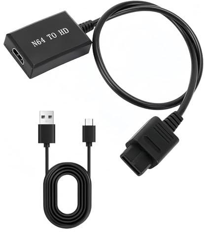 N64 to HDMI Adapter for SNES, SFC and GameCube Retro Consoles | HDMI Adapter Supporting 480p or 720p Output, 16:9 or 4:3 Display Modes, Stereo Audio, USB-Powered Setup