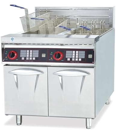 Friggitrice professionale friggitrice a doppio strato in acciaio inox for patatine fritte con coperchio Riscaldamento Cucina Facilmente Varietà Cibi