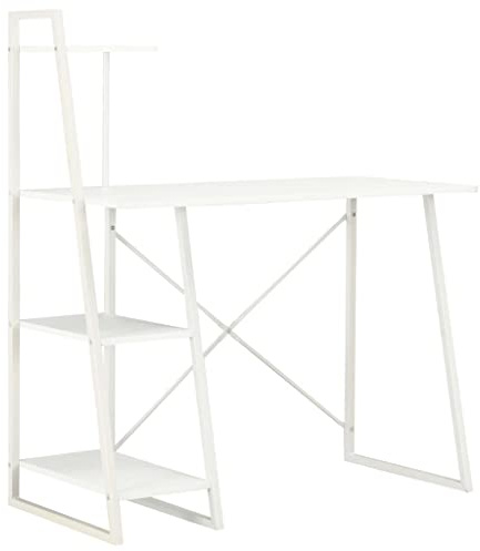 Generisch Schreibtisch mit Regaleinheit Weiß 102×50×117 cm, Schreibtisch Regal Kombination mit Fachböden, Stabiler Arbeitsplatz mit Bücherregal für Zuhause und Büro