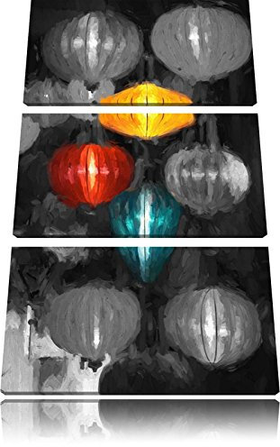 Pixxprint Bunte Lampen in Asien, Leinwandbild 3 Teilig, Gesamtmaß: 120x80cm, Wandbild, Dekoration, fertig gespannt, Kein Poster