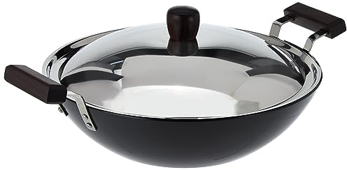 Futura L-47 Hard Anodised Flat Bottom Deep Fry Pan/Kadhai with Stainless Steel Lid, 5-Liter