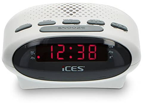 iCES ICR-210 Radiowecker - Radiowecker mit 2 Stunden Weckzeit - PLL FM - Snooze - Sleep Timer - Gangreserve - Weiss