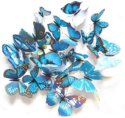 3D Deko Schmetterling Magnete 12 Stück Deko | Dekomagnet | Kühlschrankmagnet | Wanddeko | Aufkleber | (Blau)