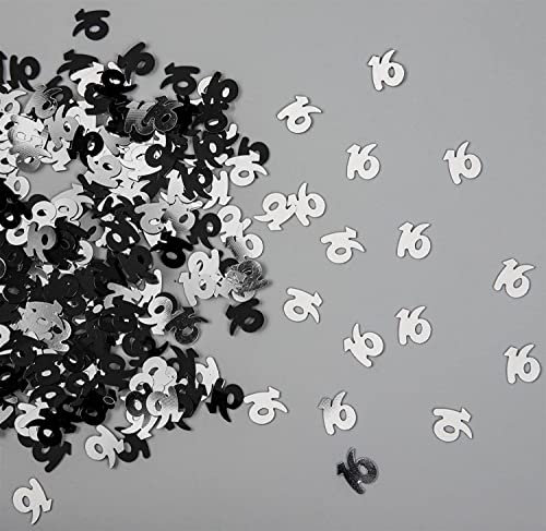 14g Black & Silver 16th Birthday Confetti Foil Metallic Glitz Table Scatter Sprinkles Age Bday Party Decorations