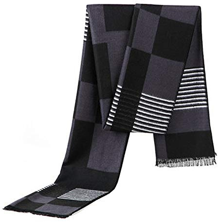 OHAYOMI Herren Schal Winter Mode Formale Weiche Schals für Männer, Schwarz/Grau kariert, Large