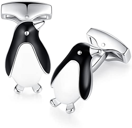 HONEY BEAR Herren Hochzeit Pinguin Manschettenknöpfe Cufflinks Edelstahl Manschettenknopf ,Weiß und Schwarz,MEHRWEG