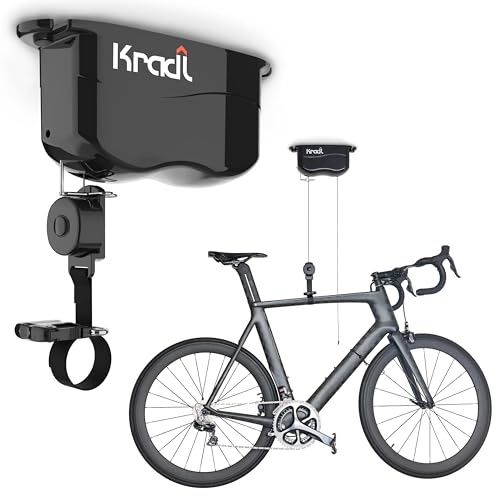 Kradl - Ceiling Mount Bike Lift and Rack. Bicycle Storage Hoist Without Electricity, Clumsy Ropes or Pulleys. 25 Pound Capacity.