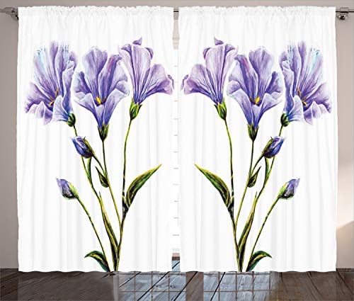 ABAKUHAUS Flor Cortinas, romántico Verano, Sala de Estar Dormitorio Cortinas Ventana Set de Dos Paños, 280 x 175 cm, Blanco Violeta Verde