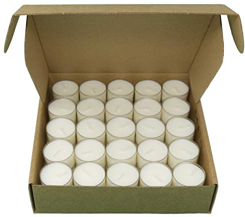 Natural Unscented Tealights 100% Rapeseed Wax with 4 Hours or 8 Hours Burning Time Paraffin-Free Candles in Recyclable Clear Cup Natural Wax Tea Lights