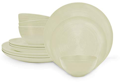 Zak Designs American Conventional Melamine Dinnerware Set Includes Dinner Plates, Salad Plates, and Individual Bowls, Durable and BPA Free (Sand, 12-Piece Dinnerware Set, Service for 4)