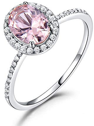 KnSam Bague Argent Femme Mariage Bague Halo Scintillant Pierre Saphir Rose Fantaisie Taille 62