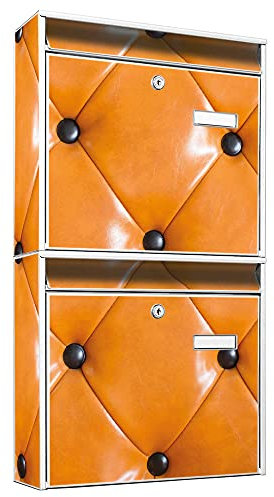 banjado® Briefkastenanlage 2 Fach 36x64x10cm mit Motiv/Briefkasten groß mit Namensschild/Postkasten A4 Einwurf inkl. Montagematerial & je 2 Schlüsseln/Briefkasten ohne Zeitungsfach