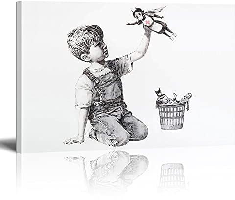 Banksy Bilder auf Leinwand Game Changer Superhelden Graffiti Street Art Wand Bild Pop Art Gemälde Kunstdruck Modern Wandbilder XXL Wanddekoration Mit Rahmen 60x40cm