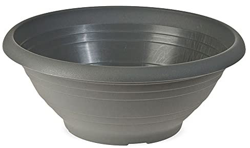 matches21 Pflanzschale Pflanzgefäß mit Bodenlöchern gegen Staunässe Grabschale aus Kunststoff anthrazit 1 STK Ø 45x18 cm