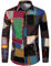 LucMatton Chemise boutonnée à manches longues en lin pour homme Motif traditionnel africain, noir/vert, XXL