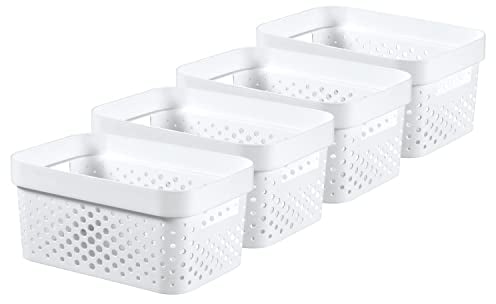 Curver Infinity Dots Aufbewahrungsboxen, rechteckig, 100 % recycelt, klein, 4,5 l, Weiß, 4 Stück
