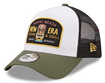 New Era Waikiki Beach Truckerkappe verstellbar Snapback weiß Oliv Mesh Basecap - One-Size