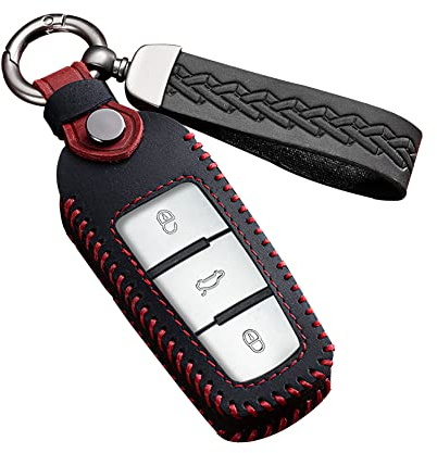 ontto Autoschlüssel Hülle Schlüsselcover Passt für VW Passat B6 B7 3C B7 Magotan CC (nur Keyless) Fernbedienung Schlüsselanhänger Leder Schlüsseletui Schutzhülle 3 Tasten AutoZubehör -A Schwarz