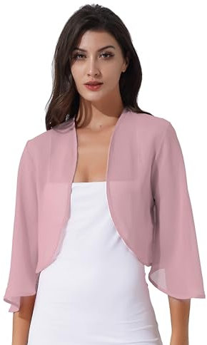 Freebily Coprispalle Donna Cerimonia Elegante in Chiffon Cardigan a Manica Svasata 3/4 Bolero Corto Scialle Leggero Abito da Sposa Matrimonio Nozze Battesimo Festa Rosa Scuro S