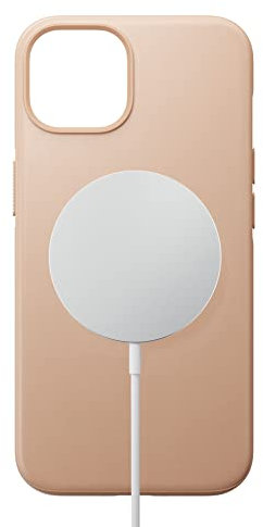 Nomad Moderne Lederhülle für iPhone 14 - Horween Leder 360° Erhöhte Kanten TPE Bumper, 10ft Fallschutz, Mag Safe & Wireless Charging - Natur