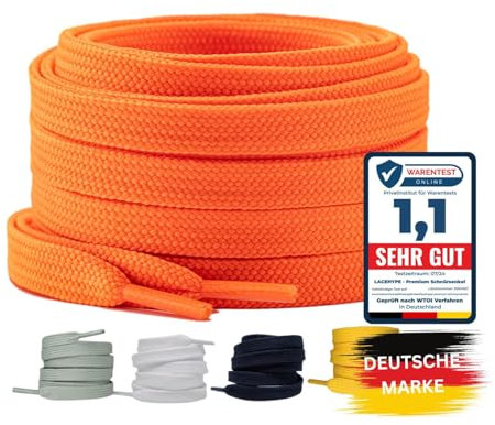 LaceHype 2 Paar Premium Schnürsenkel flach [10 mm breit ] LC1 reißfest Schuhbänder Ersatz Shoelaces aus Polyester für Sneaker, Sportschuhe, Laufschuhe, Turnschuhe (Orange, 140)