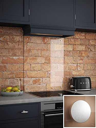 Generic 6mm Toughened Glass Kitchen Splashback Clear, 600mm x, Clear Glass | Includes pre-drilled holes, a fixing kit, and satin chrome caps, protecting walls from steam and stains behind hobs.