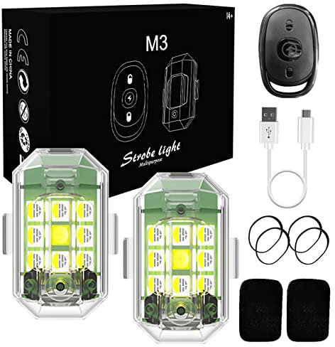 Goodream LED Strobe Light for Motorcycle, 7 Colors Rechargeable Remote Control LED Lights for Cars Bike Truck Scooter Mini Aircraft Drone Anti-Collision Warning Night Signal Lamp Flashing Indicator