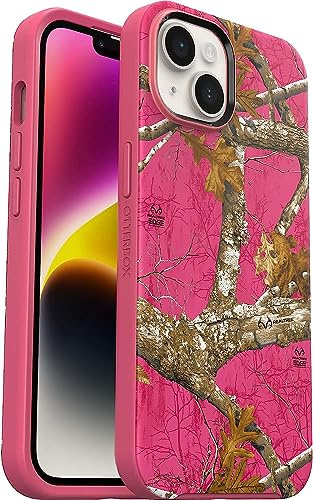OtterBox Symmetry Series + Schutzhülle für iPhone 14 und iPhone 13, Motiv: Realtree Flamingo Pink (GEN 2), Ultra-schlank, rastet an MagSafe EIN, erhöhte Kanten schützen Kamera und Bildschirm