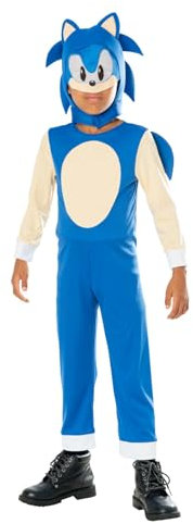 RUBIE'S Déguisement Sonic, The Hedgehog Officiel - Costume Sonic Bleu avec Cagoule Masque Rembourrée - Taille 7-8 Ans - Pour les Fans Héros Jeu Vidéo Séga Sonic, le Hérisson Supersonique Halloween