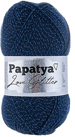 100g Strickgarn Papatya Love Glitter Wolle Häkelgarn Glitzerwolle Farbwahl, Farbe:5280 marineblau