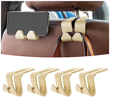 CGEAMDY 4 Stück Auto Kopfstützenhaken, Tragbare Autositz Rückenlehnen Haken, Premium Haken Für Autositz, Geldbörse, Rückenlehne, Handtaschen, Rückenlehne (Beige)