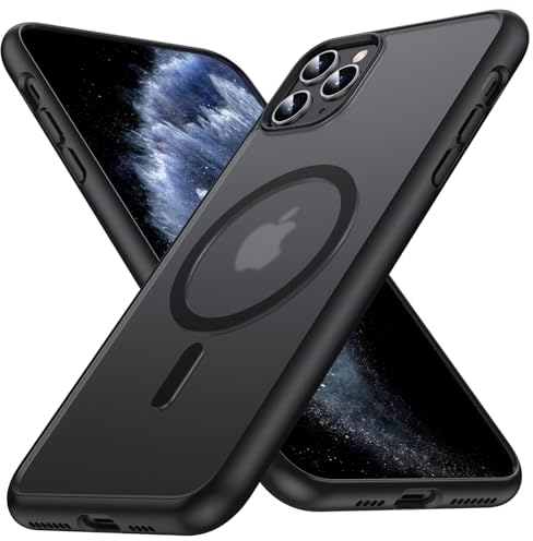 FNDMIL [NO.1 Magnetisch für iPhone 11 Pro Hülle mit MagSafe Kabelloses Laden [Translucent Matt][Anti-Fingerabdruck][Militär Stoßfest] Hardcase mit Weich Silikon Handyhülle iPhone 11 Pro Case, Schwarz