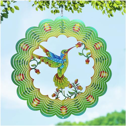 Kolibri-Windspiel, Kolibri, Geschenke für Damen/Herren, 30,5 cm, 3D-Edelstahl, hängendes Windspiel, Metall, Vogel-Windfänger, kinetische Skulptur für Innen- und Außendekoration, Hofkunst,