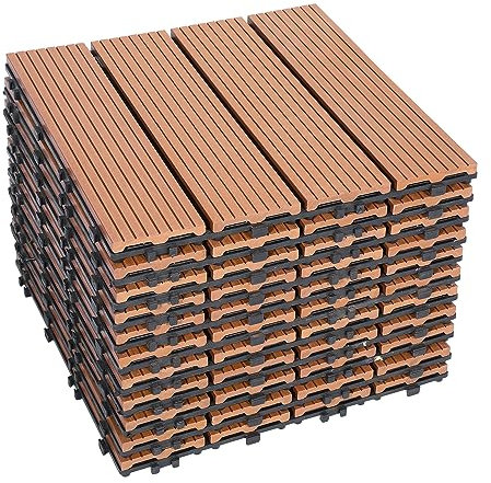 Izrielar Terrassen-Fliese 30x30x2 cm WPC Kunststoff 66er Spar Set für 6m², Holzfliesen Wetterfest Schwimmbad Badezimmer Terrasse Garten Balkonbodenbeläge, Braun